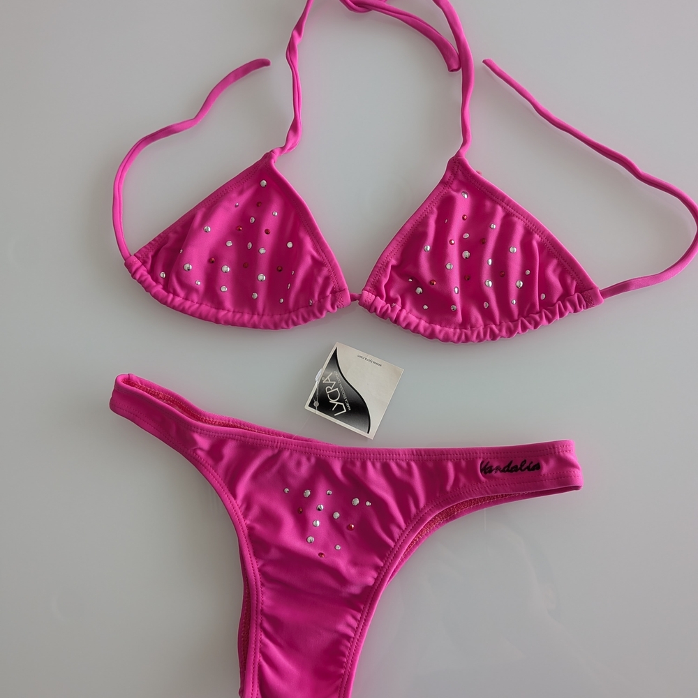 Hot Pink Rhinestone Bikini Set - Picture 2 of 5